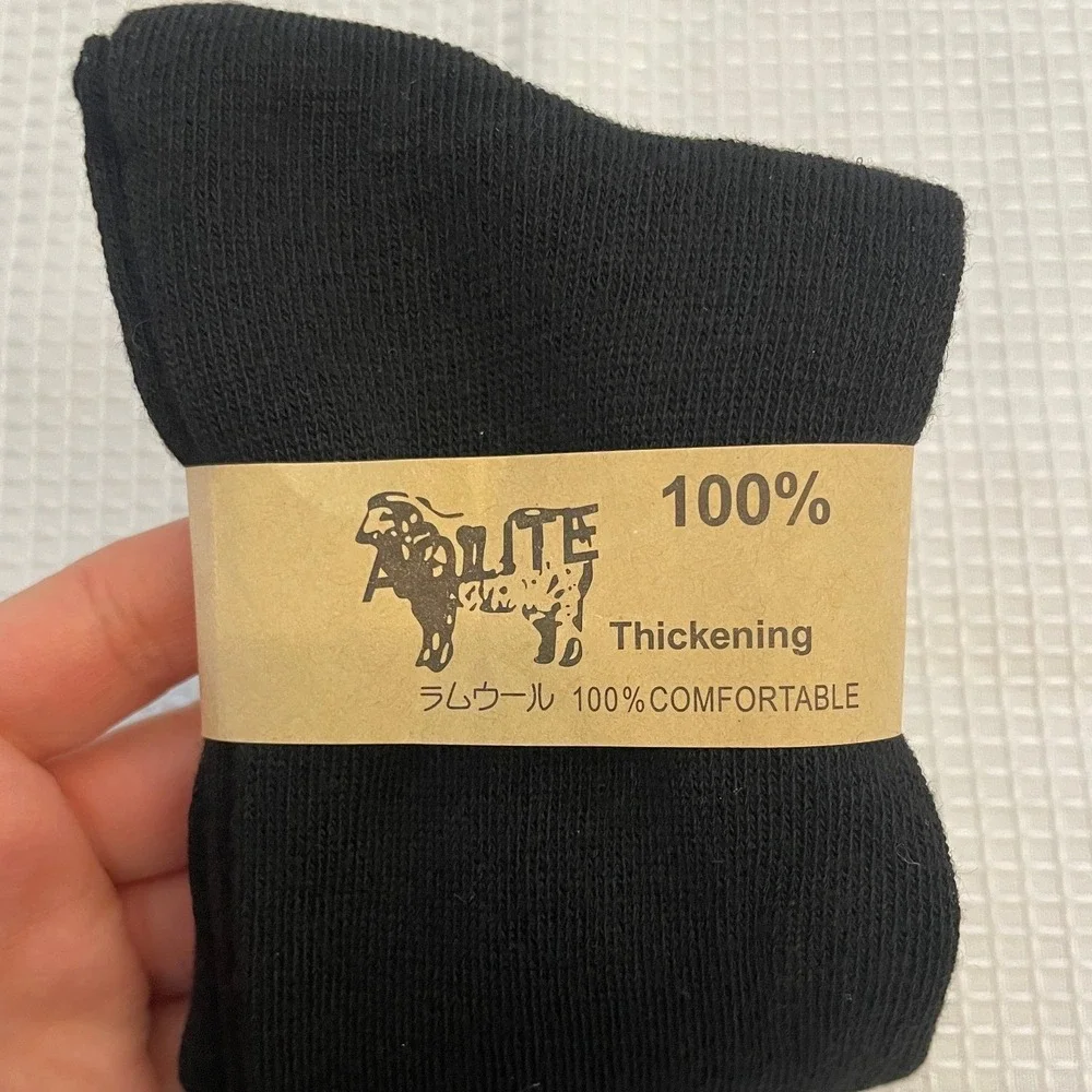 Black Wool Blend Knee High Socks Three Stripe Athletic Preppy Thick
